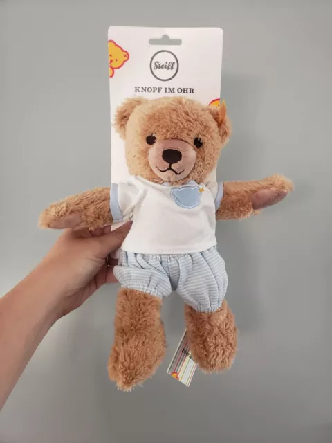 Steiff 25 cm Schlaf Gut Teddybär blau für Baby Neu