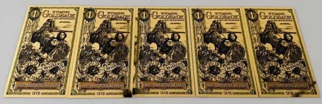 Lot Of 5 - 1 Wyoming Goldback Gold Foil Note 1/1000 oz 24KT 999 Gold (2023)