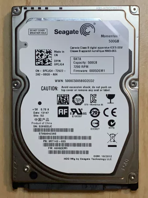 Seagate - 500GB - 7200 RPM - 3.0 Gbps - SATA 2 - 2.5" Momentus Hard Drive