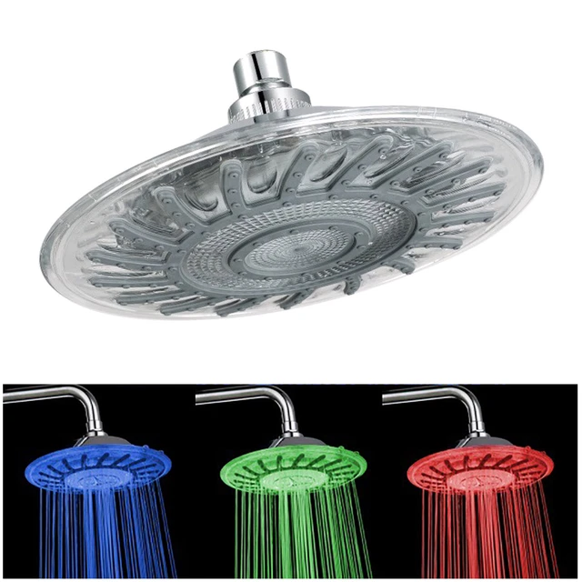 LED Shower Head Temperature 3 Color Changing 8 Inch Square ABS Finish 12 Leds