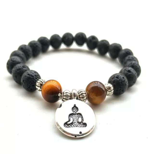 8mm volcanic stone tiger eye stone Buddha statue pendant bracelet Bangle Unisex