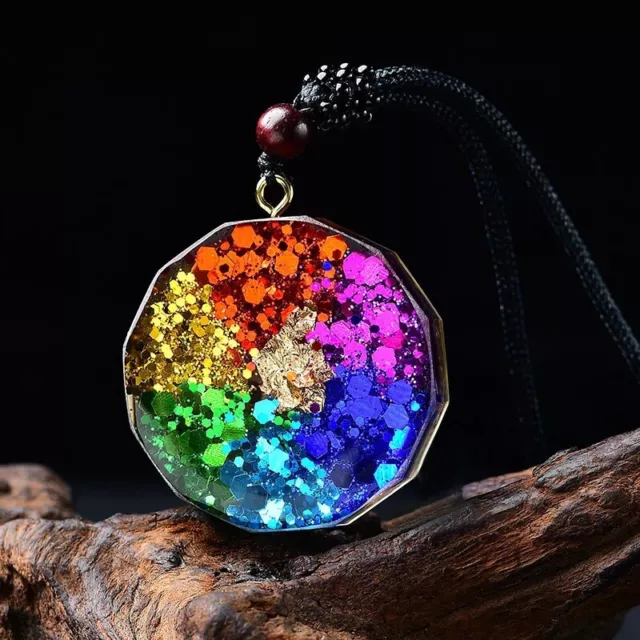 Natural Crystal Orgonite Pendant 7 Chakra Healing Talisman Women Men Necklace 3
