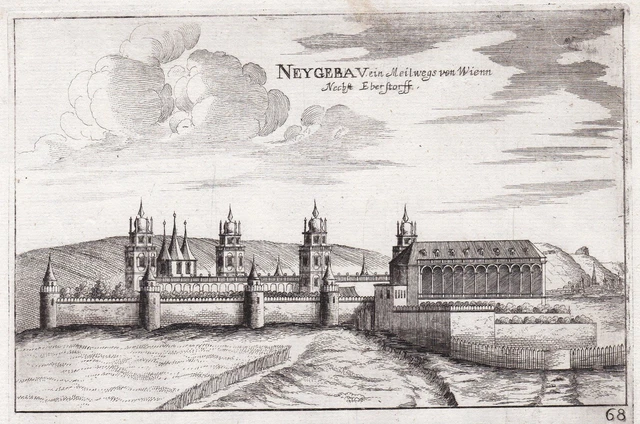 Castello Neugebäude Simmering Vienna Incisione Stampa Antica Vischer 1672