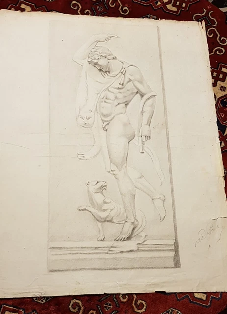Disegno Carboncino Efebo Danzante, Firmato, Xix Secolo