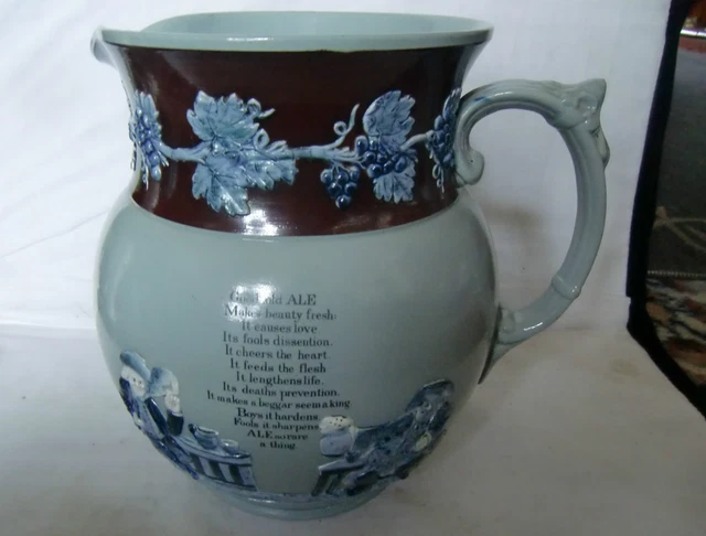 Ancien Copeland Vigne Et Raisin Cruche Avec Verse Décor 20th Siècle Ou Fin 19th