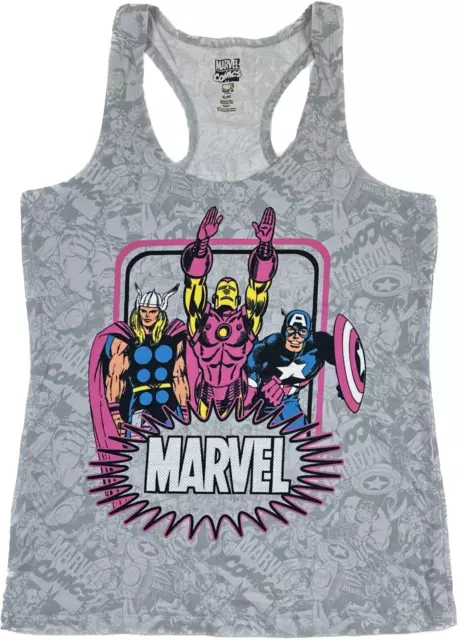 Marvel Comics Girls Grey Pink Cotton Racerback Super Hero Tank Top Shirt Sz XL