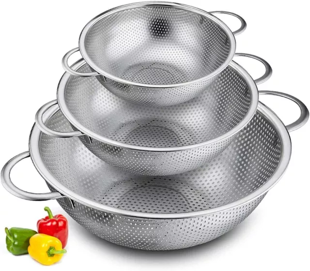 Abtropfsieb Seiher 3tlg Set Küchen Edelstahl Salat Nudel Pasta Sieb Durchschlag