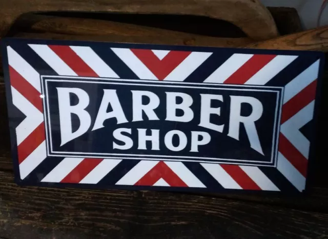 Barber shop metal sign vintage image retro Red White Blue 6 x 12 50027