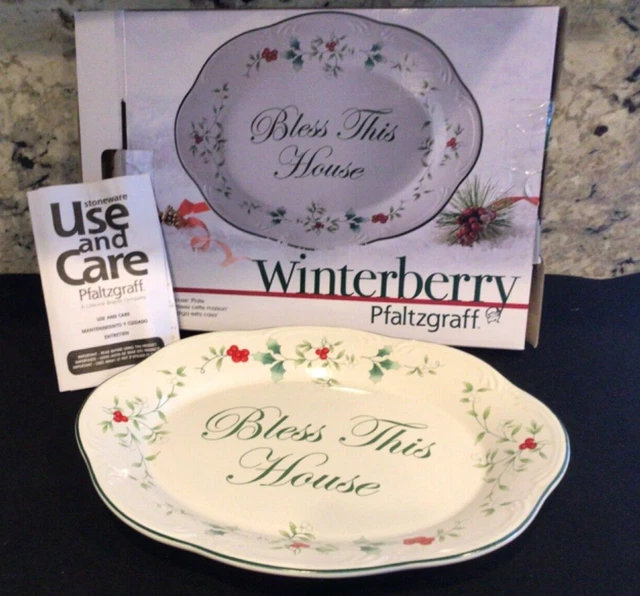 PFALTZGRAFF WINTERBERRY "Bless This House" 11 x 8.5 Christmas SERVING PLATTER
