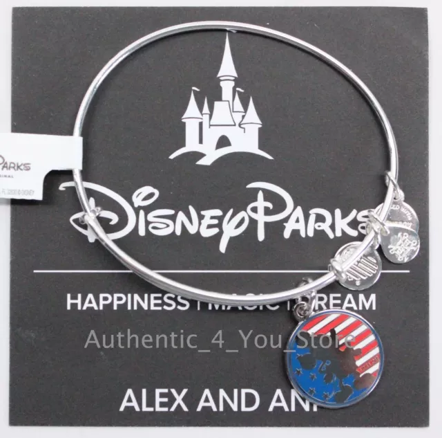 New Disney Parks Alex and Ani Mickey Mouse American Flag Silver Bangle Bracelet 2