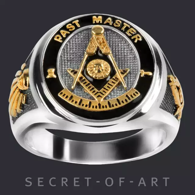 Past Master Ring Masonic 925 Silver Freemason Jewelry Mason Masonry Gold-Plated