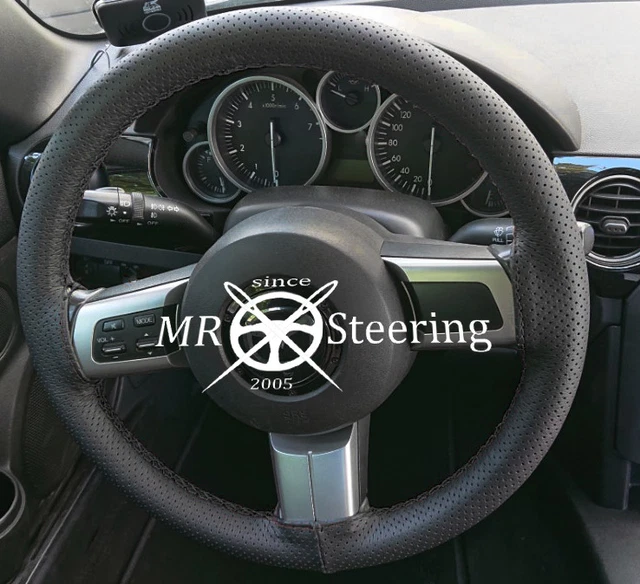 thumbnail image 2 of Custom Steering Limited Real Black Leather Steering Wheel Cover For Toyota Prius Mk2 (03-09) - Grey Stitching, UK Made 2 of 5