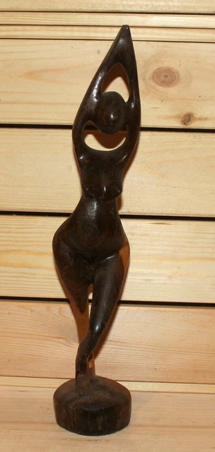 Grande Statuette Abstraite – Femme Nue En Bois Massif, 30 Cm, Style Art Déco