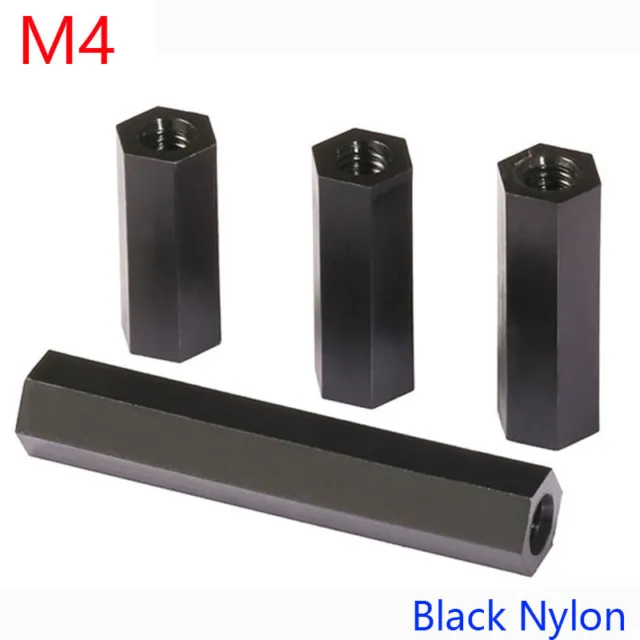 M4 4mm Black Nylon Hex Spacer Standoff Pillar Female-Female Screws NYLON66