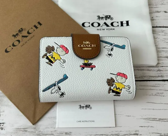 COACH Bifold Wallet PEANUTS Snoopy Zip Leather