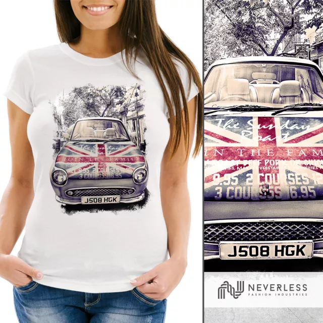 T-shirt donna United Kingdom Car UK bandiera Inghilterra Great Britain Neverless