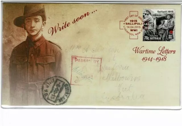 Stamp 2015 Australia 70c ANZAC War Letters "Write Soon" limited edition FDC