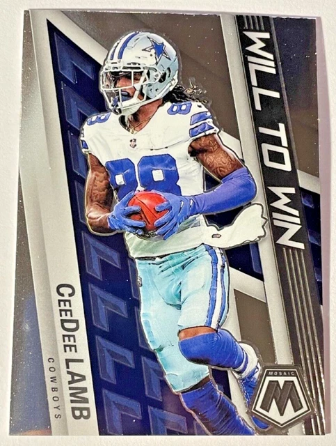 CeeDee Lamb 2022 Panini Mosaic Will To Win Green Mosaic Prizm WW-18 Cowboys