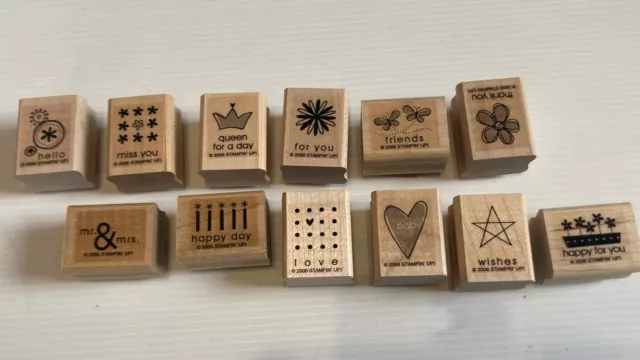 Stampin Up Retired Taggers Dozen Set of 12 Wood Mounted Rubber Stamp 2004