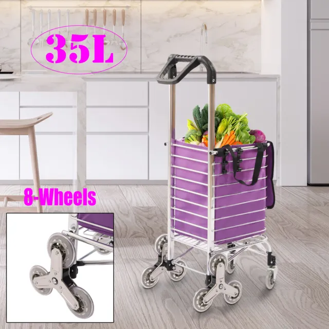 35L Folding Laundry Shopping Cart 8 Wheel Climbing Push Trolley Portable