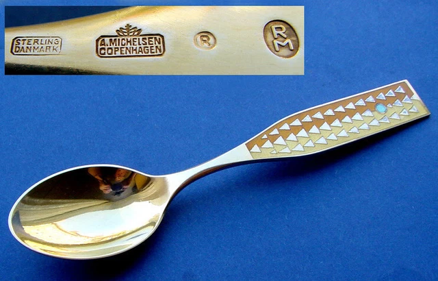 Cucchiaio di Anno ,A.Michelsen,Argento Sterling, Smaltato, Um 1960 C490