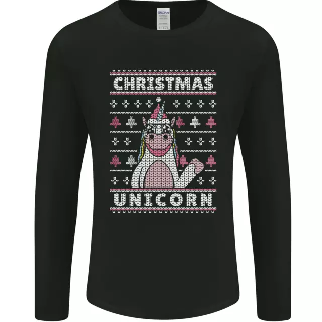 Divertido para Navidad Unicornio Patrón Manga Larga para Hombre Camiseta