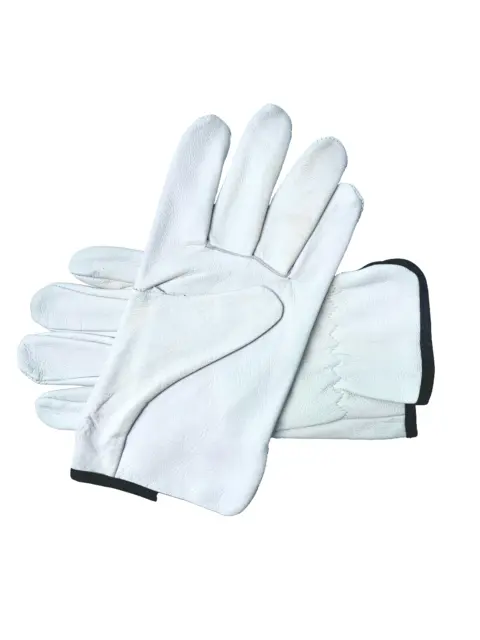 Premium Working White Leather Gloves (Waterproof)  Black Border Lining