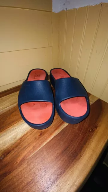 LEMON JELLY PLATFORM Slides Sandals Blue Red Soles Wedges Slip On Size ...