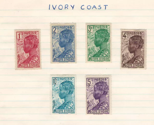 FRENCH IVORY COAST 1936-44 Very Fine Mint Stamps Scott # 112-117 Hinged on List