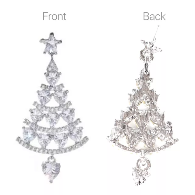 Christmas Crystal Xmas Tree Stud Earrings 925 Sterling Silver Womens Jewellery