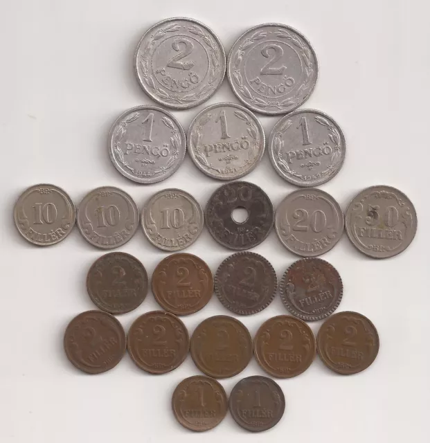 Hungary, 22 coins, different dates 1926-1944 all listed. #8