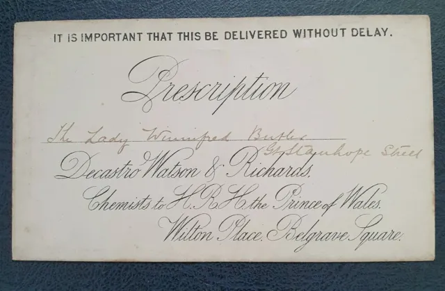 Antique Prescription Envelope Decastro Watson & Richards Chemist to Prince Wales