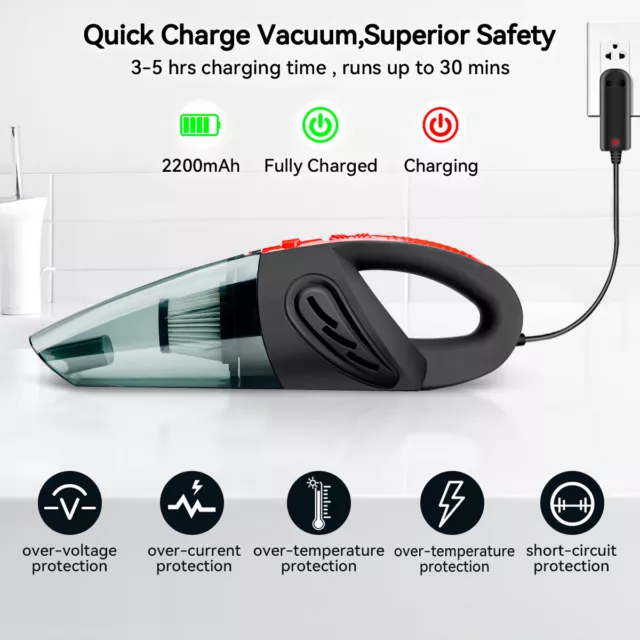 120W Cordless Car Mini Vacuum Cleaner Portable Handheld Wet & Dry /W LED  / UK 2