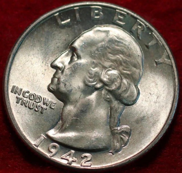 Uncirculated 1942-D Denver Mint Silver Washington Quarter
