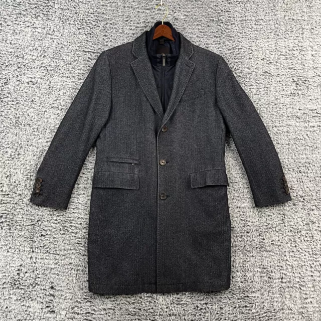 HUGO BOSS SLIM Fit Coat Mens 40 R Navy Tweed Herringbone Wool Blend Zip ...
