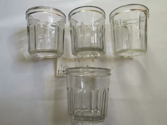 Lot 4 pots confiture anciens verre épais à bulles cuisine collection déco n° 4 a