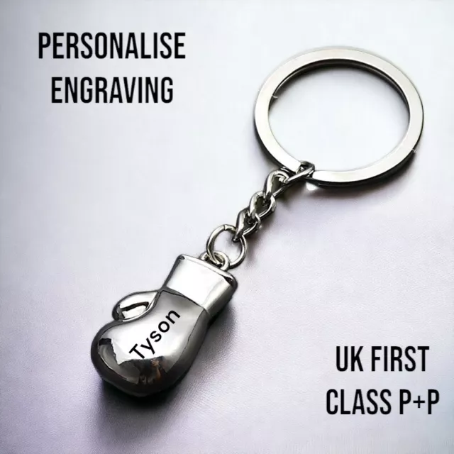 Personalise Boxing Gloves Keychain Key Ring Engraved Name Perfect Gift UK MADE