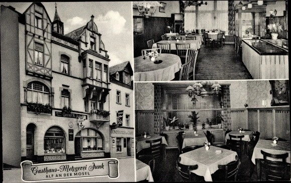 Ak Alf an der Mosel, Gasthaus und Metzgerei , Innenansicht, Fernseher - 3081811