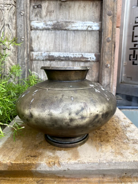 Ancient Old Brass Hand Crafted Beautiful Design Holy Water Pot Lota Kalash
