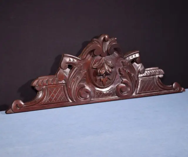 *30" French Antique Hand Carved Pediment/Crest in Solid Walnut Wood Salvage