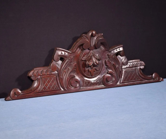 *30" French Antique Hand Carved Pediment/Crest in Solid Walnut Wood Salvage