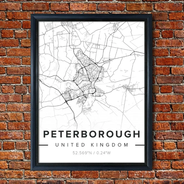 MAP OF PETERBOROUGH Poster Black & White Map Novelty Gift Framed Art City Print £12.50 PicClick UK