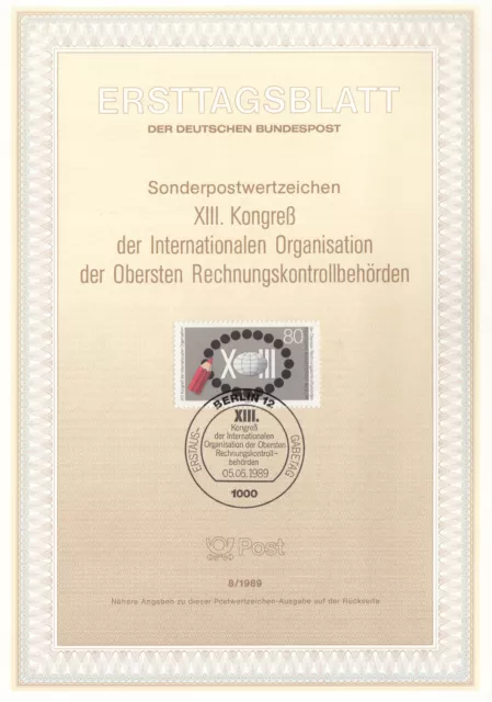 Ersttagsblatt   B  1989/08   "Xiii.  Kongress Der Rechnungdskontrollb."  Berlin