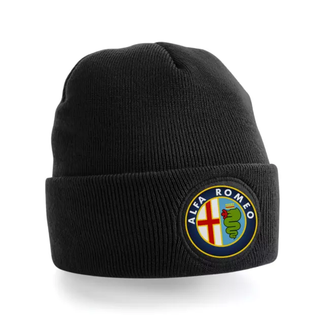 Alfa Romeo Beanie Mütze runder Aufnäher Farbdesign Oldtimer Geschenk bedruckt Mütze Kappe