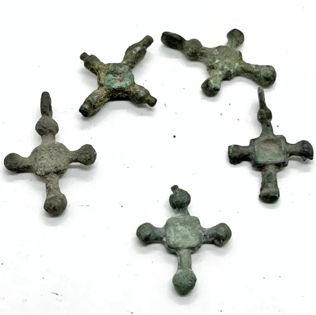 5x RARE Authentic Medieval Crusader Bronze Cross Artifact - Circa 1095-1492 AD