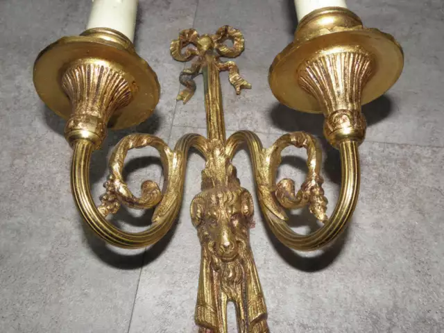 antique WALL SCONCE BRONZE old SCULPTURES LUXURIOUS French Gilt Cast lights Pair