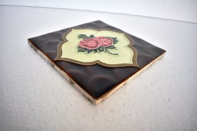 Antique Tile Art Nouveau Majolica H&R Johnson Ltd England Cristal Rose Design"24 3