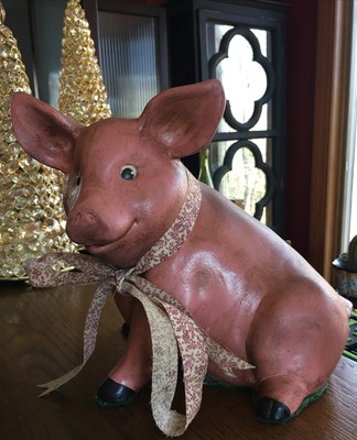 Charming Sweet Vintage Large Ceramic Plump Pink Pig Figurine
