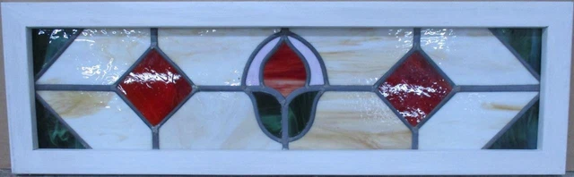 OLD ENGLISH LEADED STAINED GLASS WINDOW TRANSOM Cute Floral 34.75" x 10.5"