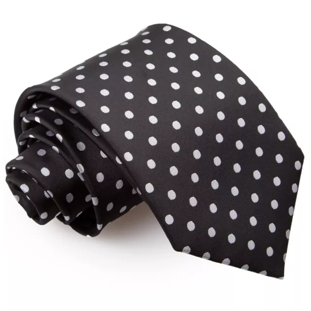 Black Tie Woven Polka Dot Classic Mens Formal Casual Necktie by DQT